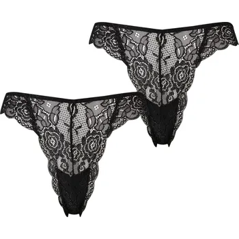 Kalhotky Urban Classics Dámské krajkové tanga – 2 kusy Barva: černá - černá, Velikost: L