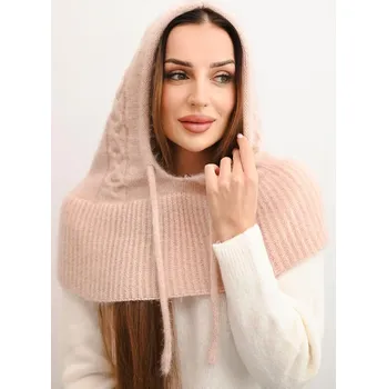 Čepice Polski Dámská čepice s kapucí a pleteným vzorem bílá Barva: Růžová - světle, Velikost: UNI