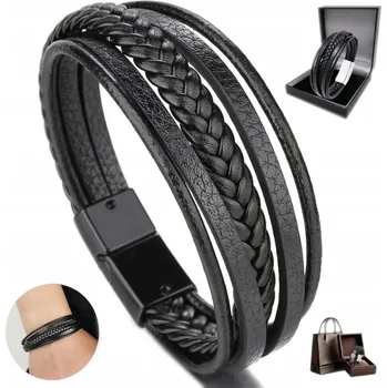 Náramek PÁNSKÝ KOŽENÝ PLETENÝ NÁRAMEK ŘEMÍNEK Z PRAVÉ KŮŽE