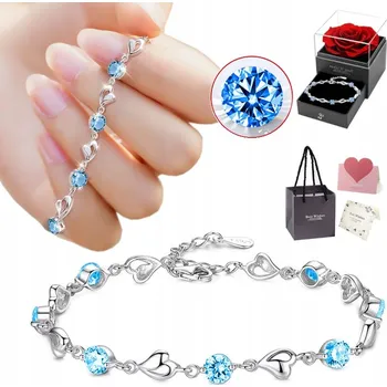 Náramek Bransoletka Srebrna Serce z Cyrkoniami Plně NASTAVITELNÝ Dámský