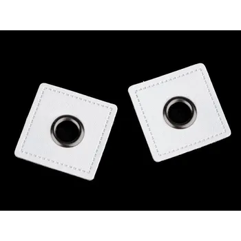 Průchodka s koženkovým čtverečkem k našití, průvlek 8 mm, střední, 11 bílá černý nikl