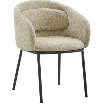 Jídelní židle Designová skandinávská béžová jídelní židle Tromso se zaoblenou opěrkou s polštářem a černýma kovovými nohami 56 cm