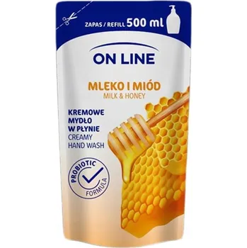 Koupelová kosmetika Online Mýdlo On Line MLEKO MED Náhradní náplň sáček 500 ml
