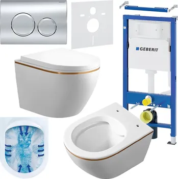 Klozet BPS-koupelny Podomítkový modul Geberit DuoFix s WC mísou MU-WH-GL-RIM-02 + ovládací tlačítko Delta 20 chrom