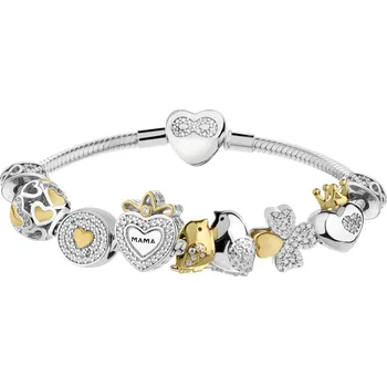 Náramek Stříbrný náramek Beads - sada - srdce, máma, čtyřlístek, ptáci, nekonečno, koruna - AP93-0448