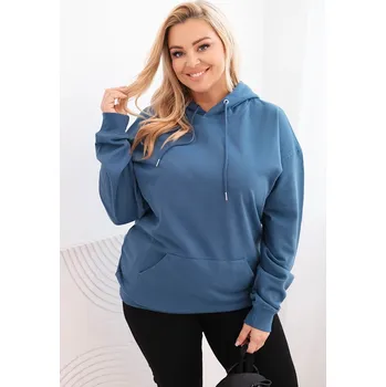 Dámská mikina Kesi Dámská mikina s kapucí a klokaní kapsou Plus Size z bavlny Barva: Modrá, Velikost: XL