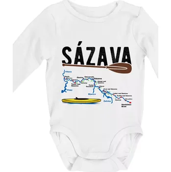 Kojenecké oblečení Mapa řeky Sázavy - Body kojenecké s dlouhým rukávem - Dlouhý r. do 3 měs ( Bílá )