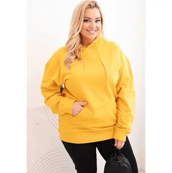 Dámská mikina Kesi Dámská mikina s kapucí a klokaní kapsou Plus Size z bavlny Barva: Žlutá, Velikost: XL