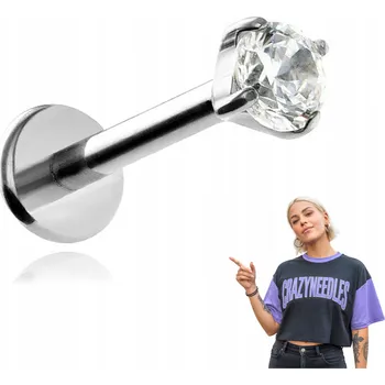 Piercing Piercing Crazy Needles labreta z titanu s kubickou zirkonií pro helix, lalůček, tloušťka 1,2 mm, délka 8 mm, průměr zirkonu 2,5 mm