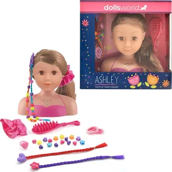 Panenka Dolls World - Česací hlava Ashley - brunetka 21 cm