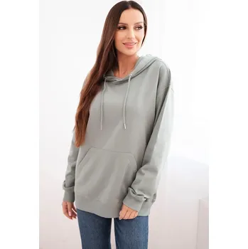 Dámská mikina Kesi Dámská mikina s kapucí a klokaní kapsou z bavlny camelová Barva: Zelená, Velikost: S