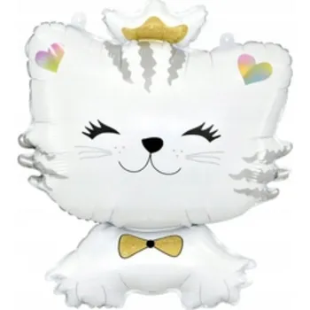 Balónek Velký fóliový balónek s heliem - Kočka s korunkou a mašlí, dekorace na narozeniny