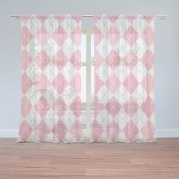 Záclona Sablio Záclony Růžové a bílé kosočtverečky: 2ks 150x250cm