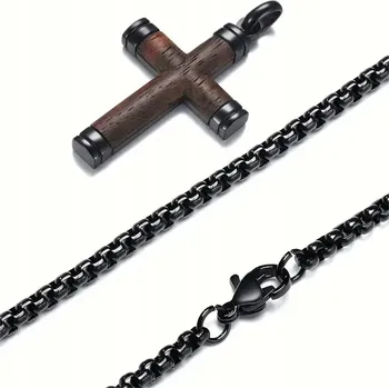 Náhrdelník Pánský Řetízek s Křížem WD - 38747 - Hnědá/Černá/62cm KP-38747