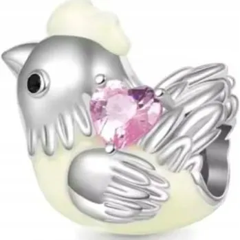 Přívěsek Přívěsek kuře slepička s korálky, ptáček se srdíčkem stříbro 925