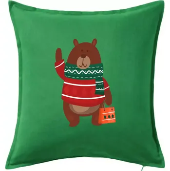 Polštář Medvěd s dárkem - Polštář 50x50 - 50x50 - Pouze potah ( Středně zelená )