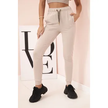 Dámské kalhoty Kesi Dámské bavlněné kalhoty s kapsami a řetízkem béžové Barva: Béžová, Velikost: UNI