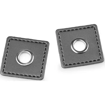 Průchodka s koženkovým čtverečkem k našití, průvlek 8 mm, střední, 3 šedá nikl