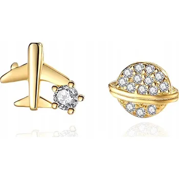 Náušnice Fraise pozlacené náušnice letadlo zeměkoule stříbro S925 se zirkony