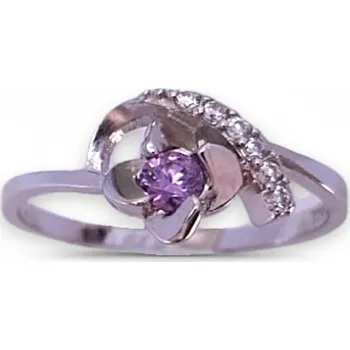 Prsten Stříbrný prsten kvítek s fialovým zirkonem velikost 52 F001R
