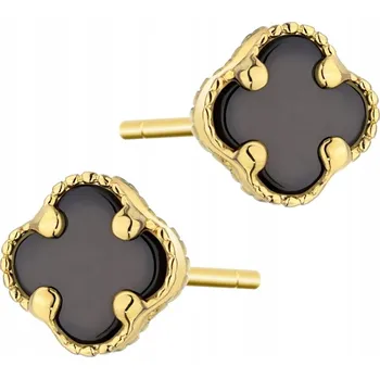 Náušnice KRÁSNÉ ZLATÉ NÁUŠNICE ryzost 585 Černé JETELÍČKY