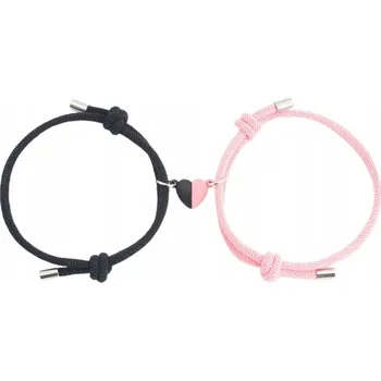 Šperk Nastavitelné Náramky Regulowane Dla Pary Czarna i Różowa s půlkou srdce