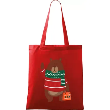 Medvěd s dárkem - Taška bavlněná - 42 x 38 cm ( Červená )