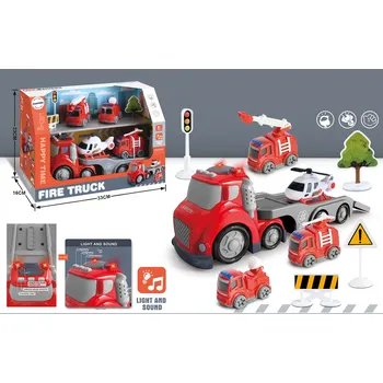 autíčko Mamido Hasičské auto s vlečkou pro nejmenší se světly a zvuky Fire Truck Transport