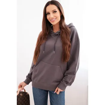 Dámská mikina Kesi Dámská mikina s kapucí a klokaní kapsou z bavlny camelová Barva: Šedá - tmavě, Velikost: S