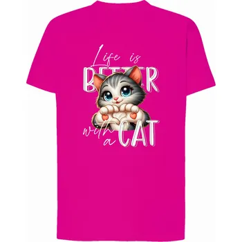 Dívčí tričko s kočkou a tlapkami ve tvaru srdce, fuchsiové, Tup Tup, vel. 110/116