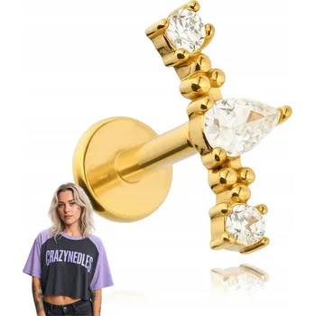 Náušnice Labret s klastrem bílých zirkonů - zlatý 1,2/6