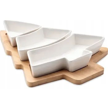 Porcelánová mísa s bambusovým podnosem MOB CX1502-06 stromeček 3 ks