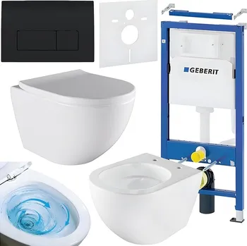 Klozet BPS-koupelny Podomítkový modul Geberit DuoFix s WC mísou NO-WH-02 + ovládací tlačítko Delta 50 černá lesk