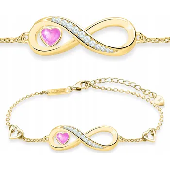 Náramek Zlatý náramek Love Srdíčko Nekonečno Růžová Zirkon STŘÍBRO 925