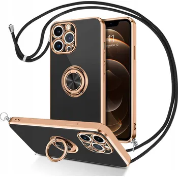 Pouzdro na mobilní telefon POUZDRO PRO APPLE IPHONE 12 PRO MAX, ČERNÉ, PEVNÉ ZADNÍ KRYT, KROUŽEK