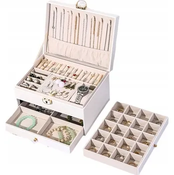 Šperkovnice BÍLÝ kufřík Šperkovnice na bižuterii S KLIČÍČKEM