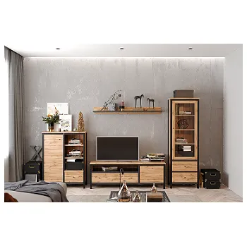 Pohovka FLAME - byt. stěna lamino Dub tacho/černá,(UG) (CHOS-1x RTV1S1D+1xPOL150+1xKOM1D1S+1xREG1W2S=10balíků)(K150)