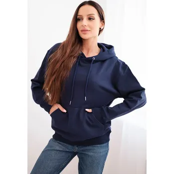 Dámská mikina Kesi Dámská mikina s kapucí a klokaní kapsou z bavlny camelová Barva: Modrá - tmavě, Velikost: L