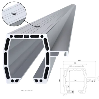 Stavební profil C profil 95x100mm, materiál EN AW-6060 T66, prírodný hliník bez povrchovej úpravy, dĺžka 1000mm, cena za kus 1m