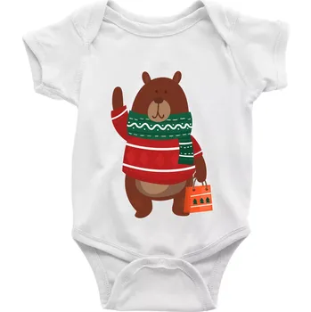 Kojenecký body Medvěd s dárkem - Body kojenecké s krátkým rukávem - Krátký r. do 3 měs ( Bílá )