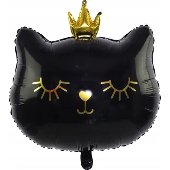 Balónek Fóliový balónek dekorace k narozeninám ČERNÁ KOČKA s korunkou, velký, na helium