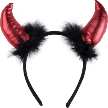 Karnevalový doplněk Čertovské rohy s peřím, barva černá červená