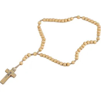Náramek Růženec dřevěný na drhaných šňůrkách, malé, 1 přírodní sv.