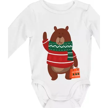 Medvěd s dárkem - Body kojenecké s dlouhým rukávem - Dlouhý r. 3-6 měs ( Bílá )