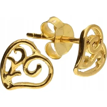 Náušnice Stříbrné náušnice pozlacené ryzostí 925, moderní puzetky s prolamovaným malým srdíčkem