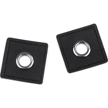Průchodka s koženkovým čtverečkem k našití, průvlek 8 mm, střední, 7 černá nikl