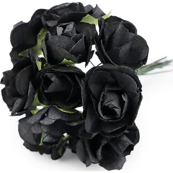 umělá květina Umělá papírová mini růže na drátku Varianta: 23 černá, Balení: 1 svaz.