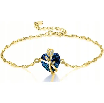 Náramek POZLACENÝ STŘÍBRNÝ NÁRAMEK SRDCE RŮŽE 925