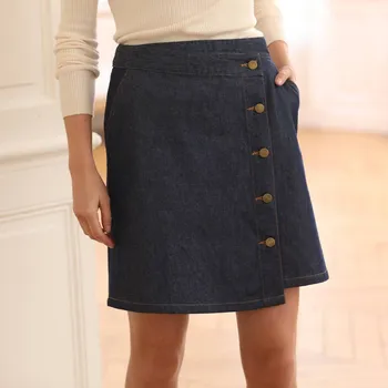Dámská sukně Džínová rozšířená sukně na knoflíky modrá 42