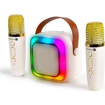 Audio CONNECT IT 2Mic bezdrátový mini party karaoke reproduktor + 2 x mikrofon,BT,USB,USB-C/Micro SD, 3,5mm jack, 5W, BÉŽOVÝ